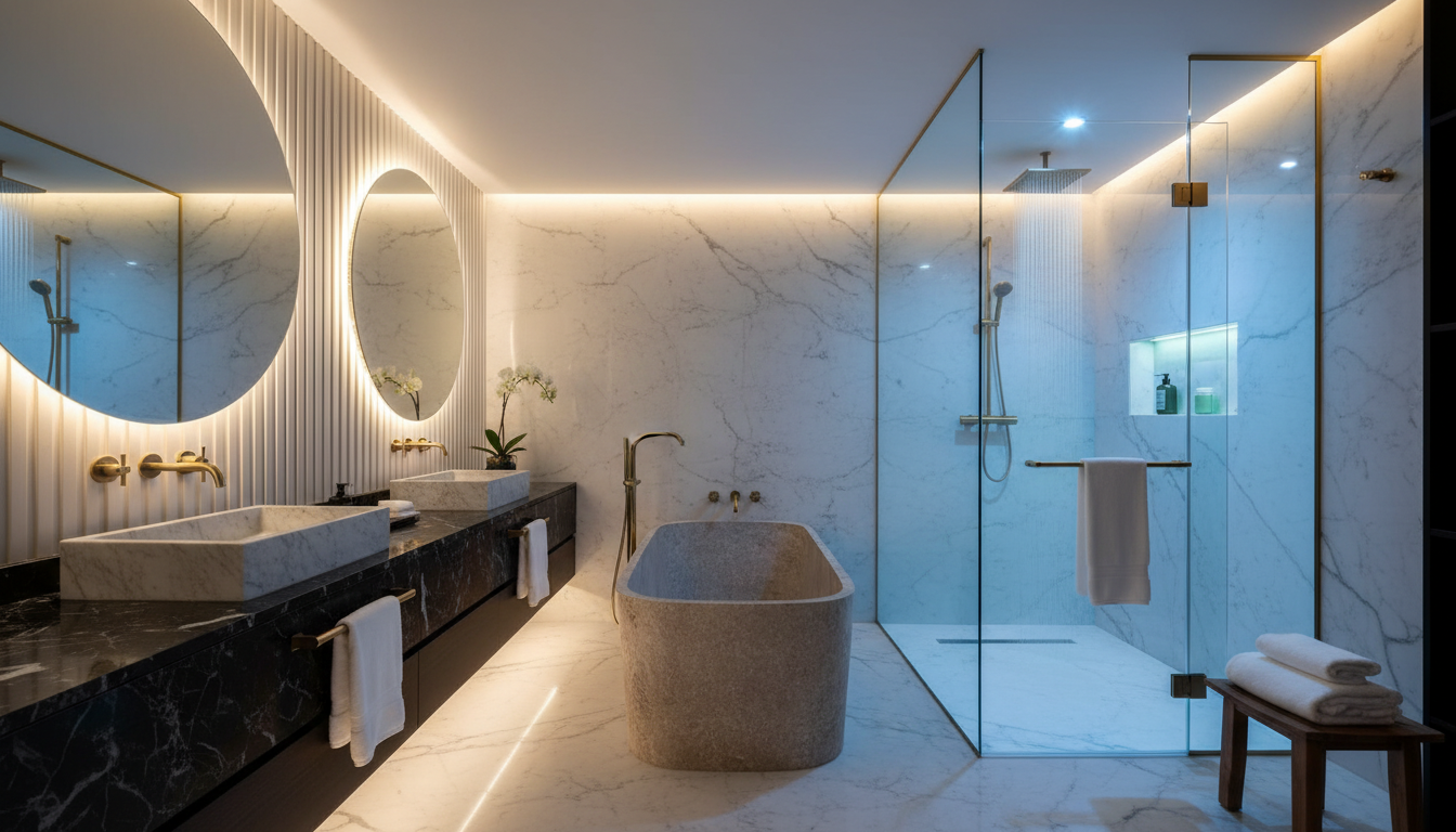 Render arquitectónico 3D de Éxtasis Marquina, estilo Lujo / Alta gama — vista principal del proyecto | infografía D-LINIEX
