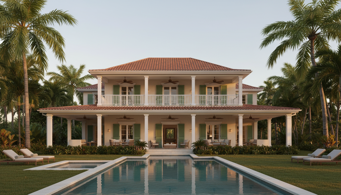 Render arquitectónico 3D de Hacienda Esmeralda, estilo Colonial — vista principal del proyecto | infografía D-LINIEX