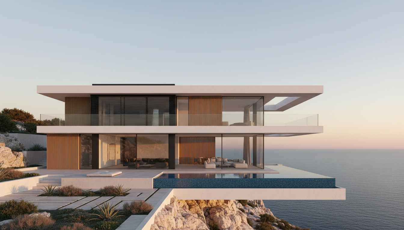 Render arquitectónico 3D de Villa Aeterna, estilo Contemporánea — vista principal del proyecto | infografía D-LINIEX